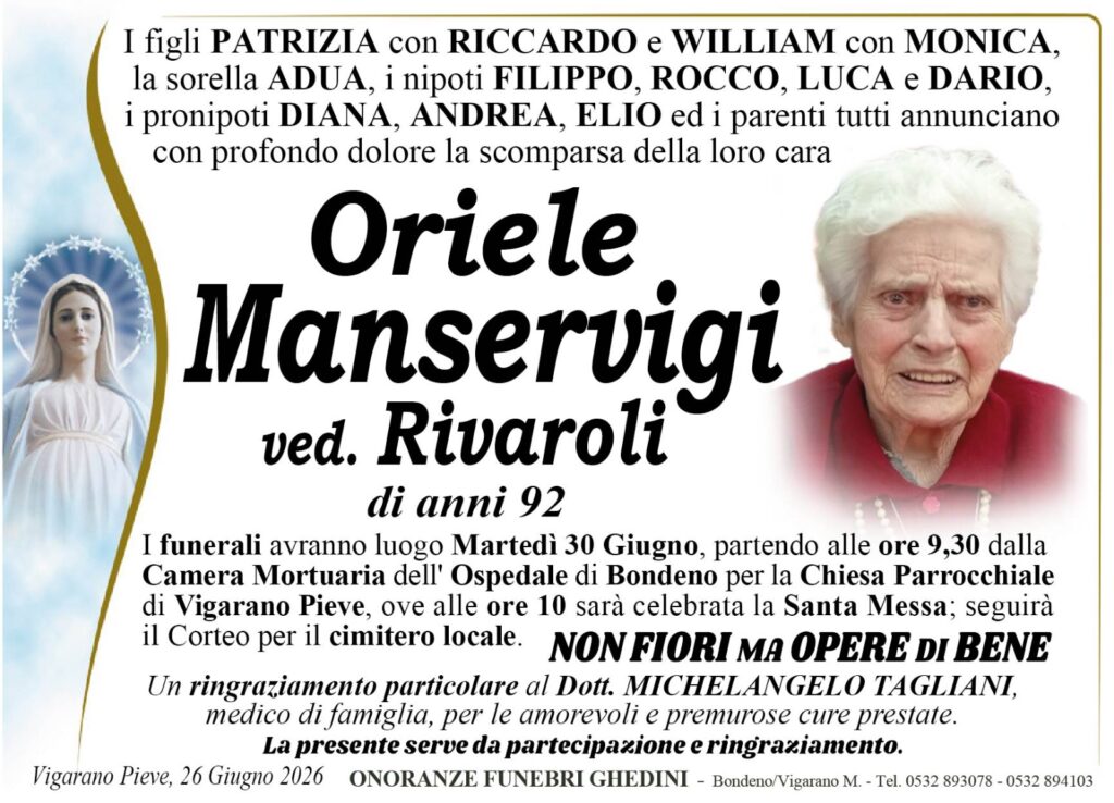 Oriele Manservigi Necrologio